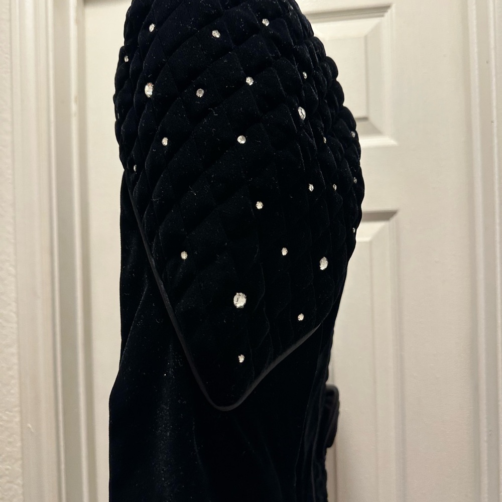 Vtg J.Harris Black Velvet Rhinestone Formal 2 Pc Suit Skirt & Keyhole Jacket 6 - Picture 11 of 16